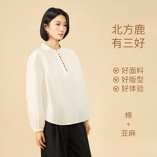 Northern deer cotton + linen french commuting loose casual top lazy style shirt women sq251042