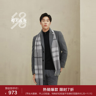 Ordos 1980 autumn and winter pure cashmere water pattern men's comfortable and versatile long scarf, elegant gray 190cmx30cm