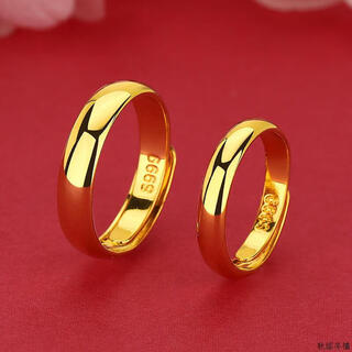 Hundred-year-old fengxiang gold-covered silver ancient ring ring simple solid wedding jewelry 9999 simulated gold couple pair default glossy male 6m + female 4m