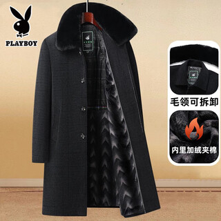 Playboy woolen coat men's middle-aged and elderly woolen coat men's medium long chenille top dad's velvet thickened winter clothes 8088 style/blue black long chenille woolen xl 175 recommendation 105-120 jin jin equals 0.5 kg
