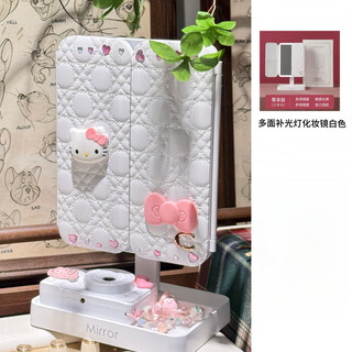 Led makeup mirror with lights, dormitory desktop, three-sided folding, home desktop, portable, birthday gift for bestie, white three-sided makeup mirror, ordinary style