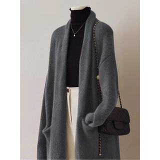 Su yuwei's high-end gray mid-length knitted cardigan for women in autumn and winter thickened lazy style soft waxy sweater jacket temperament coat gray follow the store - free shipping insurance s