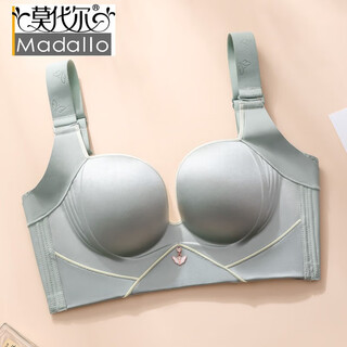 Modal summer wireless thin high side ratio adjustable beautiful back large size underwear women's top-up anti-sagging breast reduction bra bean green 34/75cde