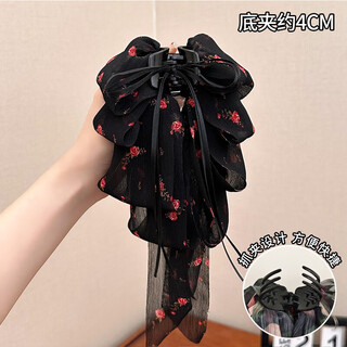 Xiao panda bow floral streamer clip women's 2025 new hairpin half-tied shark clip headwear at the back of the head red flower high custom edition floral streamer clip