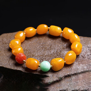 Xiyuan natural raw mineral color shape-shaped beeswax bracelet women's pattern bead jade jade amber full honey chicken butter yellow bracelet collectible beeswax bracelet 10mm