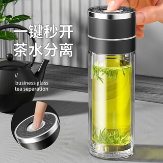 Home easy tea cup for men and women, tea and water separation cup, one-click opening, double-layer glass cup, car-mounted high temperature resistant cup, black