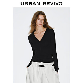 Ur2025 new autumn women's casual sports style zipper slim long-sleeved t-shirt uwj450117 black m