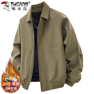 Woodpecker (tucano) coat men's autumn and winter lapel jacket men's loose casual trendy american tops men's green brown xl