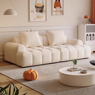 Xilinmen cream style ins fabric sofa living room straight row bed and breakfast simple cat scratch leather modern small apartment marshmallow new style comfortable skin-friendly velvet beige single seat 1.2 meters high density sponge cushion + imported larch base