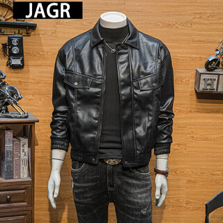 Jagr trendy brand leather jacket men's spring and autumn new leather jacket top workwear motorcycle trend men's leather jacket black black m