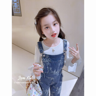 Lenakids ready stock embroidered jacquard cute style overalls high quality girls and children parent-child wear 25081301 jacquard embroidered overalls 110 (height 105-115cm)