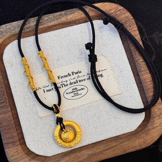 Gold peace buckle small fat blessing pendant for women bauhinia flower blessing lock braided rope clavicle chain necklace as a gift for girlfriend peace buckle fat blessing necklace 1 pack