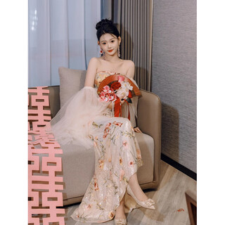 Chuangjingyi selects dressing gown, new chinese style 2025 dressing gown for female brides, engagement dress, fishtail tube top, toasting dress, light luxury niche, picture color s