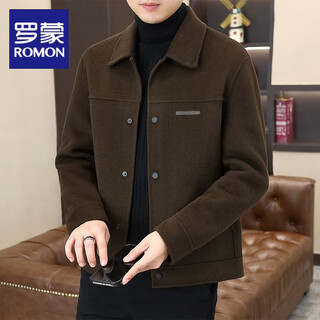 Romon high-end lapel woolen coat men's short autumn and winter new korean version slim double-sided woolen work jacket handsome coat coffee color m 170/48