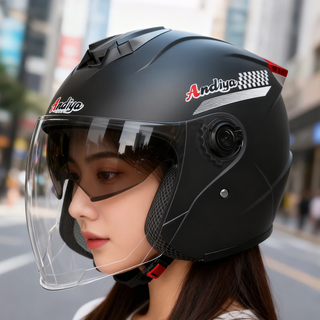 Andy's new national standard electric bicycle helmet for men and women for all seasons, dual-lens cycling battery bike half helmet, obsidian black, dual-lens