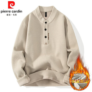 Pierre cardin sweater men's autumn and winter velvet thickened bottoming sweater men's henry collar warm inner sweater top mi xing m