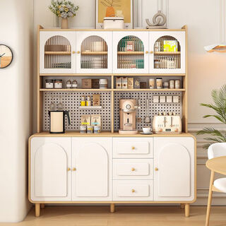Log cream style sideboard against the wall integrated storage cabinet kitchen guest dining room multi-functional storage storage cabinet wine cabinet 60*40*190 milk white/embossed door (delivered into the home)