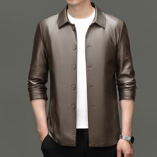 Goldlion lapel men's leather jacket 2025 autumn and winter new versatile dad jacket fashion leisure boutique haining leather jacket light coffee 4xl 195