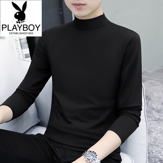 Playboy (playboy) 2025 new cotton autumn and winter half turtleneck bottoming shirt men's slim fit long-sleeved t-shirt mid-collar men's autumn clothes ypt192 black half turtleneck m recommended 100-115jin jin equals 0.5 kg