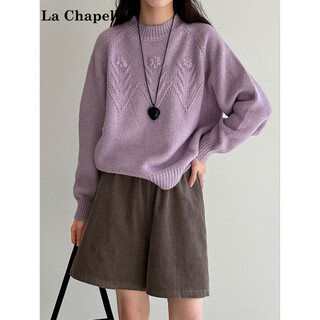 La chapelle korean style soft waxy cable pullover long-sleeved fashionable sweater for women 2025 autumn new flower casual sweater for women grape purple