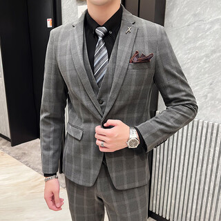 Less is more lilang 2025 new men's three-piece suit business casual suit korean version slim suit wedding groom trend black single suit m