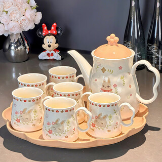 Qipai high-end tea set complete set of high-end water cups for home use living room hospitality tea cup teapot housewarming wedding gift one pot six cups with rotating tray gift box 1914