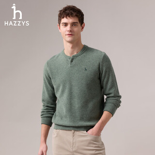 Hazzys men's 2025 autumn new henley collar cardigan men's solid color pullover knitted men's sweater abyzd0ccd11 dark khaki dk xl (180/100a 50)