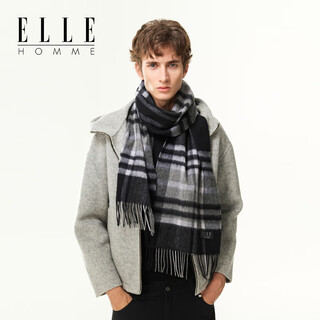 Elle fashion plaid tassel scarf men's and women's universal pure wool autumn and winter warm scarf men's gift box new year