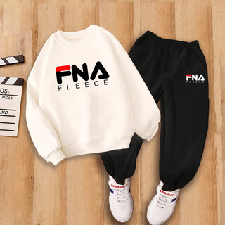 Fila feijia official store feijia children's sports suit 2025 spring and autumn sweatshirts for boys and girls, white large label + black pants label 2xl (plus velvet) 155-175jin jin is equal to 0.5 kg