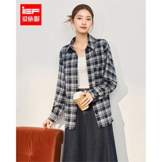 Ief/aiyifu 2025 new autumn korean style daily commuting versatile casual plaid college mid-length shirt blue apricot plaid one size