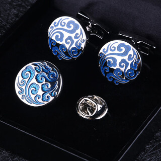 Lieshang xiangyun cufflinks, cuff pins, cuff brooches, 2-piece set, men's brooch, collar pin, suit collar button corsage, silver xiangyun cufflinks + brooch (2-piece set)