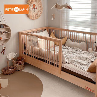 Yusenyi solid wood children's bed spliced bed with guardrails for girls baby 1 meter single bed beech wood crib, make an appointment to install once, 100mm*000mm without