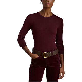 Lauren ralph lauren women's sweater warm and breathable cotton blend slim daily commuting knitted simple dark garnet one size |