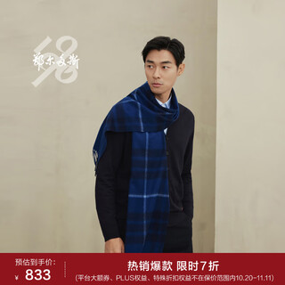 Ordos 1980 autumn and winter pure cashmere plaid comfortable long scarf men's cashmere warm scarf 1980 blue 180cmx30cm