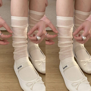 Vcictiolia jeju island girls ballet style socks women's mid-calf socks white semi-transparent summer thin calf pile socks calf milky white 2 pairs one size fits all