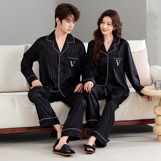 Victoria's secret silk striped couple's pajamas red men's and women's pajamas new year's eve home wear set 25 new black xl men