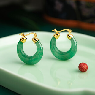 Little silversmith african green ice bottom floating flowers s925 silver earrings women's earrings new chinese style retro green jade earrings girlfriend gift