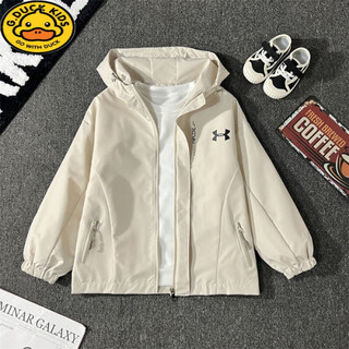 G.duckkids children's jacket jacket outdoor mountaineering clothing for boys and girls windproof 2025 spring and autumn big children's fashionable hooded jacket off-white height 130-135cm age 9-10 years old 140