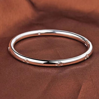 Four-leaf clover silver bracelet 9999 sterling silver female ring closed mouth solid personality fashion simple silver bracelet for girlfriend and best friend 54mm 25g