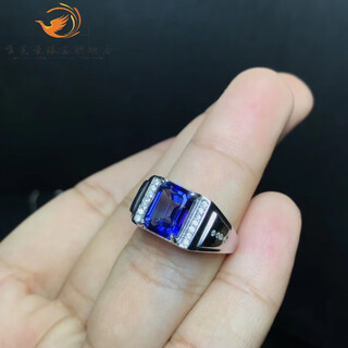 Weimeitang men's ring tanzanite blue topaz blue 925 silver live mouth adjustable gemstone ring men's ring 925 silver electroplated platinum opening adjustable