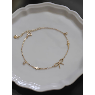 Aibana light luxury s925 silver plated 14k gold bracelet women's twist bow four-leaf clover simple temperament bracelet for girls gift gold