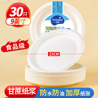 Youao disposable plates 9 inches (pack of 30) biodegradable paper plates thickened large waterproof and oil-proof barbecue tableware