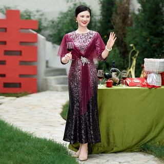 Fumini january mother's wedding dress 2025 new autumn noble young mother-in-law wedding dress wedding engagement rose red l