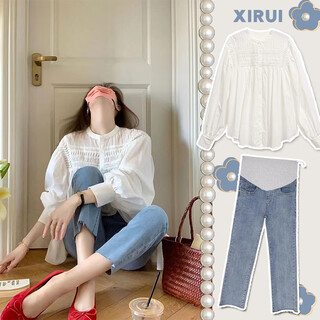 Maternity wear spring and autumn 2025 new spring two-piece shirt loose top western style fashion suit summer blue jeans xl