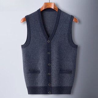King deer ordos cashmere sweater men's vest middle-aged and elderly father's v-neck diagonal cardigan real pocket vest black gray l 175 130-150jin jin is equal to 0.5 kg
