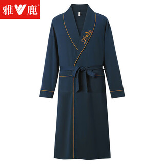 Yalu pajamas men's new chinese style solid color pajamas men's bathrobe spring and autumn autumn pure cotton long sleeve home clothes long y8301t xl recommended 120-140jin jin equals 0.5 kg