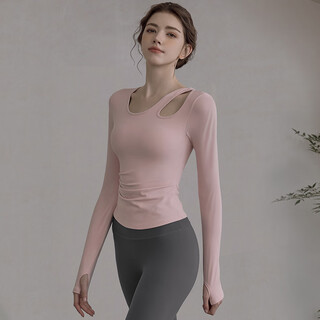 Epih yoga clothing top with chest pad, women's beautiful fitness clothing, sports pilates training suit, long-sleeved new style, cherry blossom pink long-sleeved s