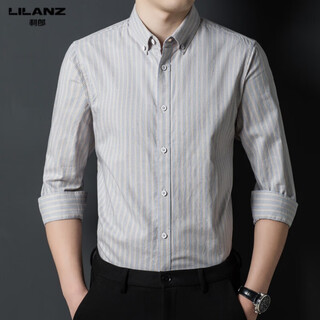 利郎男装纯棉长袖衬衫男士春秋季商务休闲百搭条纹2025新款衬衣男 卡其 卡其 M 165建议95-120斤