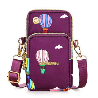 New mobile phone bag women's crossbody mini bag three-layer zipper nylon bag vertical hand coin purse arm bag m2104 purple balloon