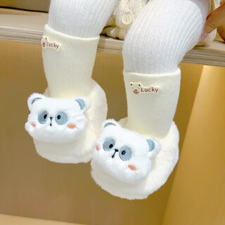 Aoyanlai baby winter shoes newborn thickened plus velvet warm cartoon shoes and socks baby shoes soft sole non-falling toddler shoes off-white giant panda 12_0-6 months